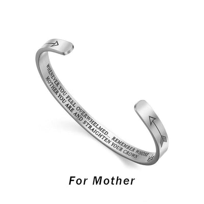 Buddha Stones Inspirational Bracelets Personalized Gift for Her Him Engraved Mantra Cuff Bangle Crown Jewelry - For mother - image 1