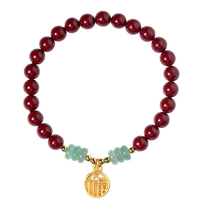 Buddha Stones Cinnabar Green Aventurine Luck Blessing Bracelet Bracelet BS 10