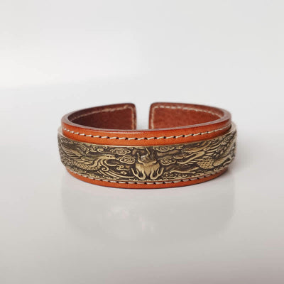 Buddha Stones 2Pcs Om Mani Padme Hum Dragon Phoenix Copper Leather Peace Cuff Bracelet Bangle Bracelet Bangle BS Dragon&Phoenix
