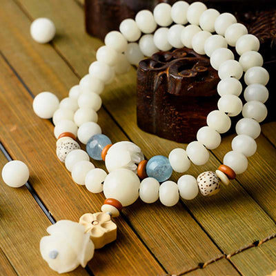 Bracelet de bénédiction lotus Bodhi en jade blanc tibétain Foviel
