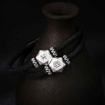 Buddha Stones 999 Sterling Silver 12 Constellations of the Zodiac Protection Handmade String Bracelet - image 0