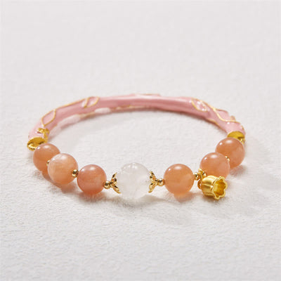Buddha Stones Sun Stone Golden Silk Jade Lily of the Valley Charm Positive Bracelet Bangle Bracelet Bangle BS 2