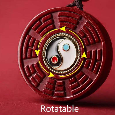 Buddha Stones Natural Cinnabar Bagua Rotatable Yin Yang Keep Away Evil Spirits Necklace Pendant Necklaces & Pendants BS 4