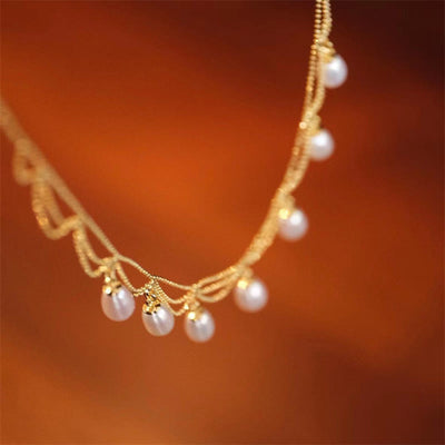 Buddha Stones Vintage 14K Gold Plated Pearl Bead Healing Multilayer Necklace Pendant Necklaces & Pendants BS 7