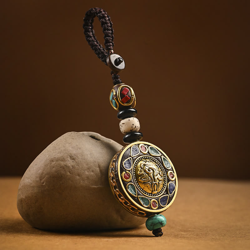 Buddha Stones Tibetan Om Mani Padme Hum Bodhi Seed Peace Key Chain Key Chain BS Auspicious Shankha