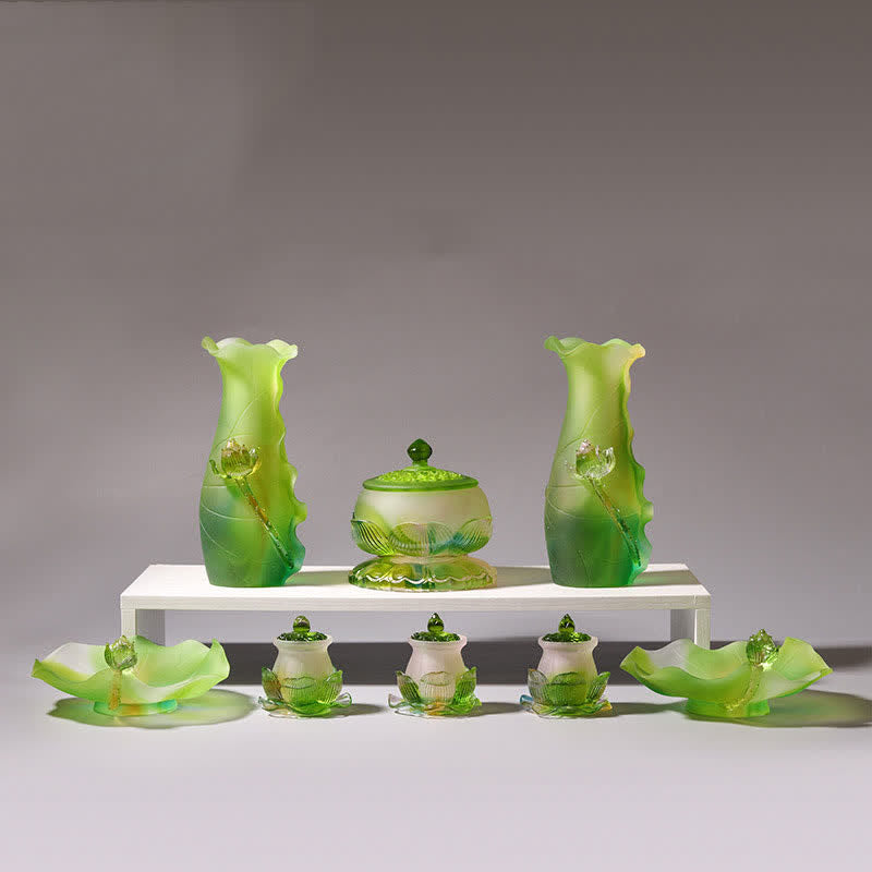 Buddha Stones Feng Shui Lotus Handmade Liuli Crystal Art Piece Home Office Offering Decoration Decorations BS 18