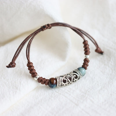 Buddha Stones Tibet Ceramic Bead Wealth String Bracelet Bracelet BS Brown