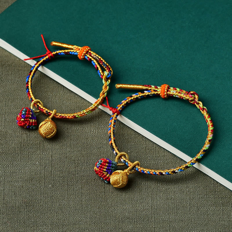 Buddha Stones Colorful Rope Luck Handmade Zongzi Golden Ball Charm Bracelet Bracelet BS 10