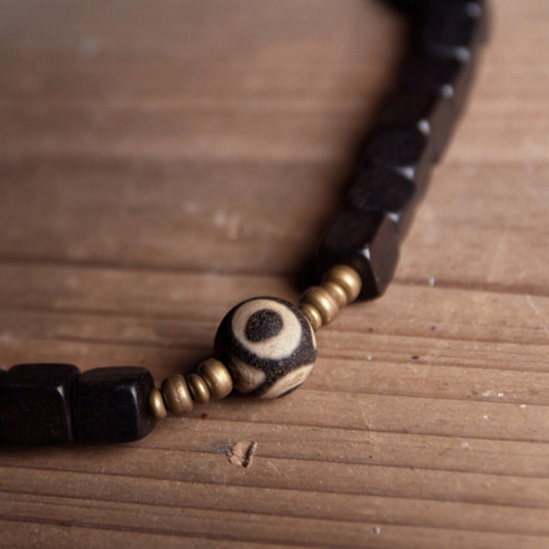 Buddha Stones Ebony Wood Dzi Bead Copper Peace Couple Bracelet Bracelet BS 12