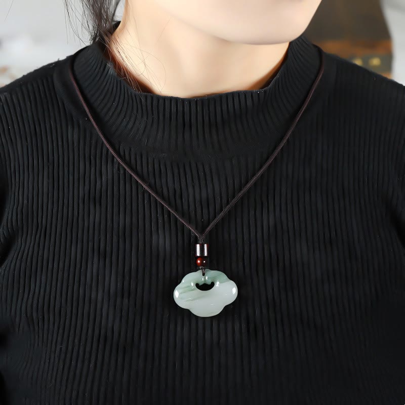 Buddha Stones Tianshan Jade Golden Silk Jade Chinese Lock Charm Abundance Necklace Pendant 7