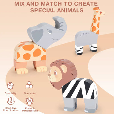 Fidtoy 16PCS Magnetic Mix & Match Jungle Animals for Ages 1–5