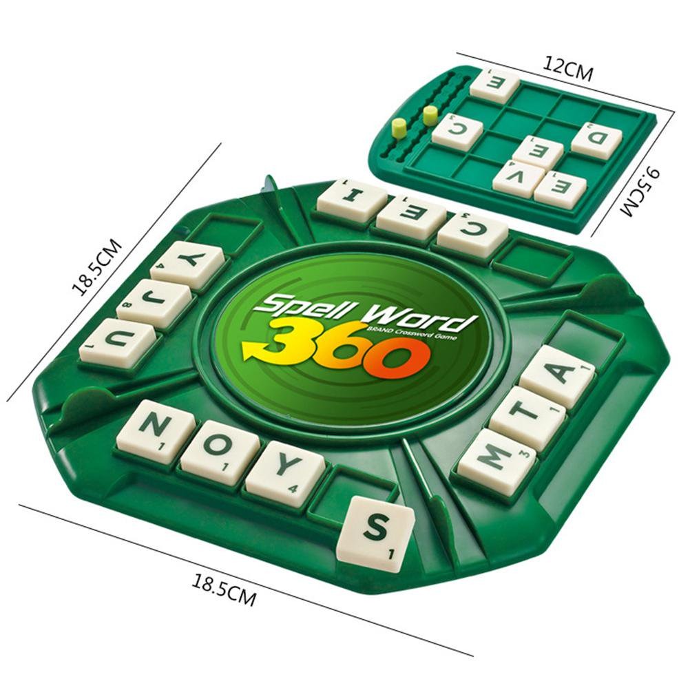 Fidtoy 360 Word Spell Crossword Game for Ages 10+, Plastic Rotating Letter Tile Board Game with 100 Letter Tiles, 4 Player Boards, Scoring Pegs, Family Word Strategy Game for 2-4 Players