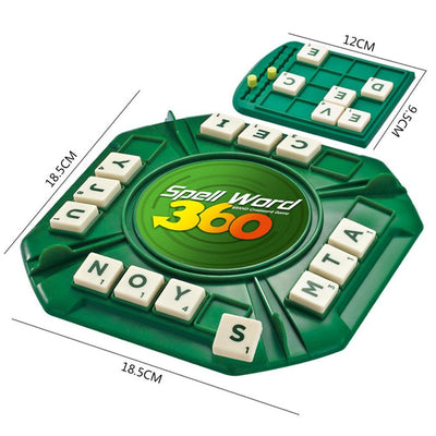 Fidtoy 360 Word Spell Crossword Game for Ages 10+, Plastic Rotating Letter Tile Board Game with 100 Letter Tiles, 4 Player Boards, Scoring Pegs, Family Word Strategy Game for 2-4 Players