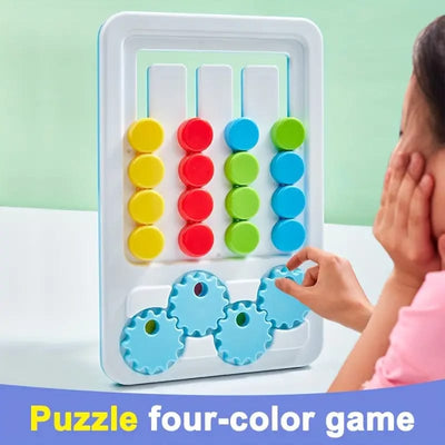 Fidtoy 2in1 Four Color Matching Gear Pattern Logic Game, Plastic Manual Color Matching Gear Puzzle, Spatial Awareness and Numeracy Logic Toy Ages 2-6