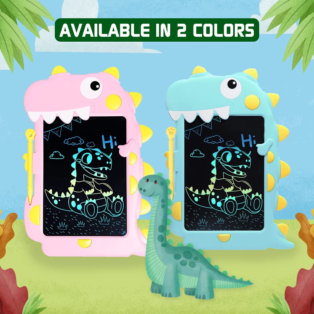 Fidtoy Multicolor Dinosaur LCD Writing Tablet for Kids 8.5 Inch Paperless Doodle Drawing Board Age 3+