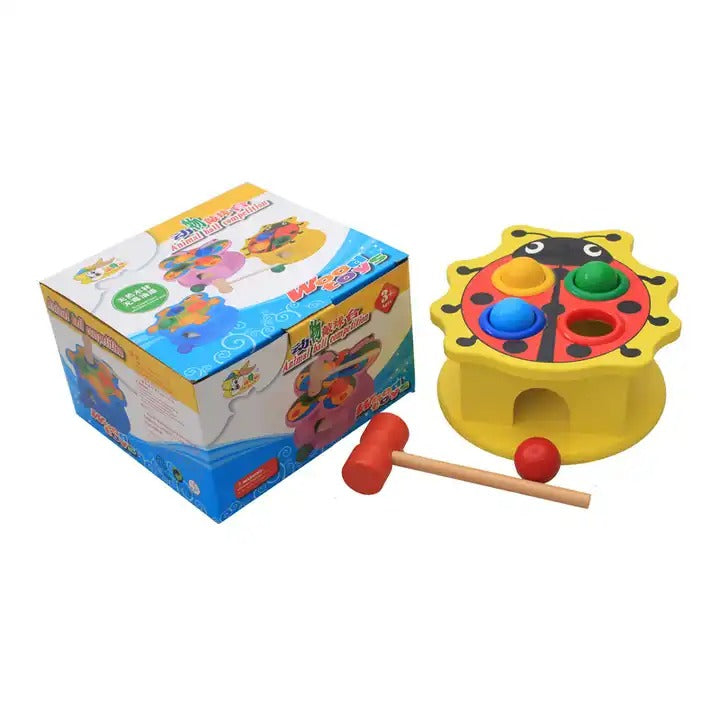 Fidtoy Wooden Pounding Animal Hammering Ball Set Montessori Fine Motor Color Recognition Toy for Kids Ages 3+