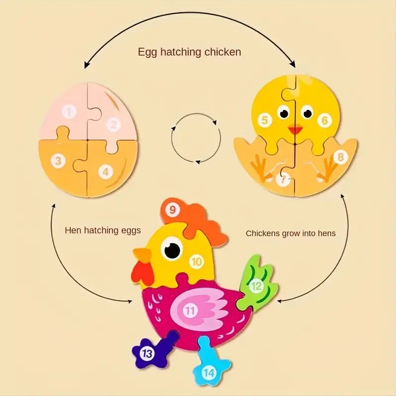 Fidtoy Puzzle 3D cognitif de croissance animale - Animaux aléatoires, Puzzle de croissance animale en bois avec pièces numérotées, Jouet d'apprentissage Montessori sur la nature pour enfants