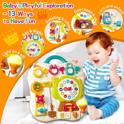 Fidtoy Montessori Multifunction Exploration Busy Board for Babies Light Music Sensory Travel Learning Toy Age 0-3