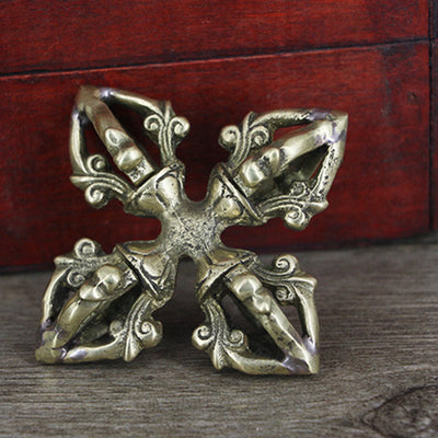 Buddha Stones Nepal Handmade 5 Prong Double Dorje Copper Strength Vajra Double Dorje BS 9