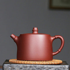 Buddha Stones Handmade Vintage Bamboo Purple Clay Kung Fu Teapot Teapot BS 13.3cm*7.8cm*260ml
