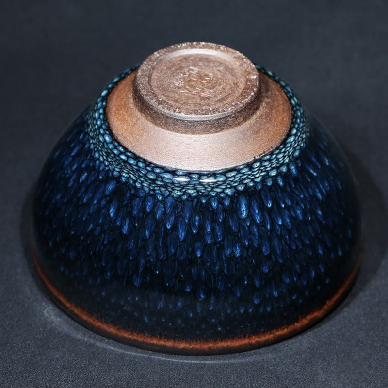 Buddha Stones Handmade Blue Francolinus Spot Chinese Jianzhan Ceramic Teacup Kung Fu Tea Cup Bowl Jian Zhan Tea Cup BS 13