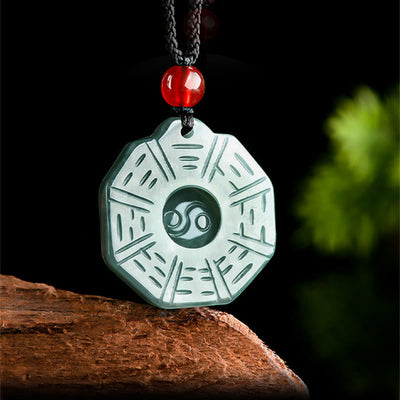 Foviel Natürliche Jade FengShui Bagua Yin Yang Wohlstand Halskette Anhänger