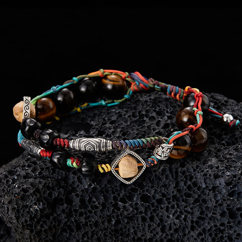 Buddha Stones 925 Sterling Silver Tiger's Eye Bodhi Seed Handmade Courage Bracelet Bracelet BS 1