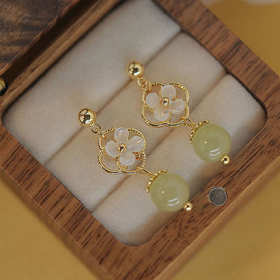 Buddha Stones Tridacna Stone Flower Jade Bead Blessing Drop Earrings
