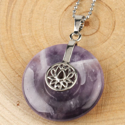Buddha Stones Various Crystal Amethyst Pink Crystal Lotus Healing Necklace Pendant Necklaces & Pendants BS Amethyst