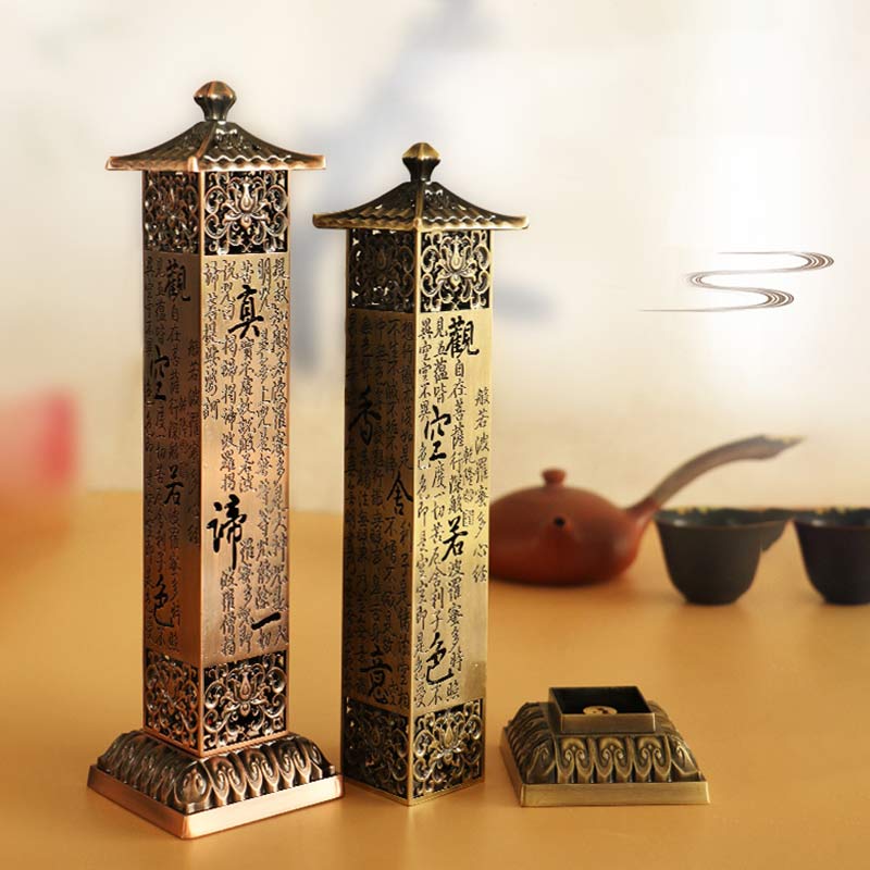 Buddha Stones Heart Sutra Alloy Incense Holder Healing Home Decoration Incense Burner Decorations Incense Burner BS 1