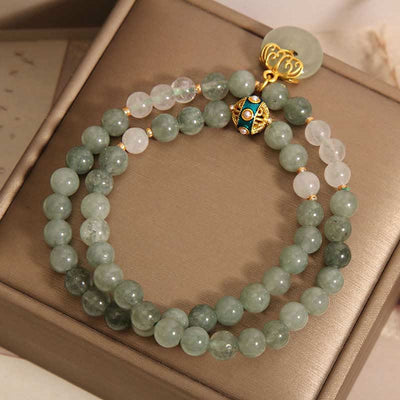 Buddha Stones Green Aventurine Peace Buckle Charm Luck Double Wrap Bracelet Bracelet BS 1
