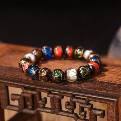 Buddha Stones Five Elements Gold Swallowing Beast Family Charm Liuli Glass Bead Luck Bracelet Bracelet BS Liuli Glass Bead 14mm(15 Beads)