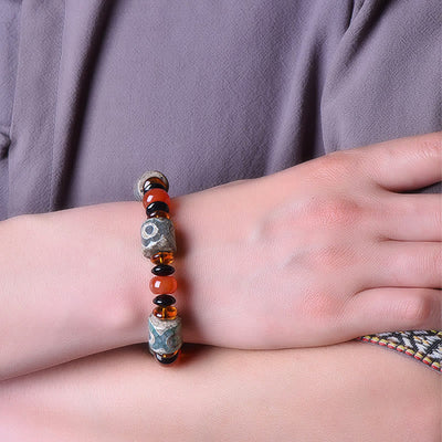 Buddha Stones Tibetan Three-eyed Dzi Bead Agate Protection Happiness Bracelet Bracelet BS 3