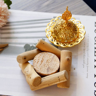 Buddha Stones Gold Alloy Healing Mini Incense Burner With Wooden Coaster Home Decor Incense Burner BS 1