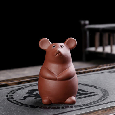 Buddha Stones Chinese Zodiac Purple Clay Wealth Ceramic Tea Pet Home Figurine Decoration Decorations BS Rat 4.5cm*4.8cm*7.2cm