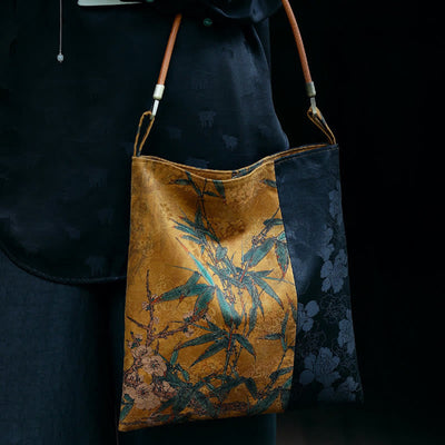 Buddha Stones Bamboo Leaves Flower Butterfly Persimmon Shoulder Bag Handbag Shoulder Bag BS 11