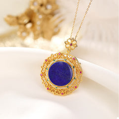 Buddha Stones 925 Sterling Silver Plated Gold Lazurite Positive Necklace Pendant - 925 Sterling Silver&Lazurite - image 0