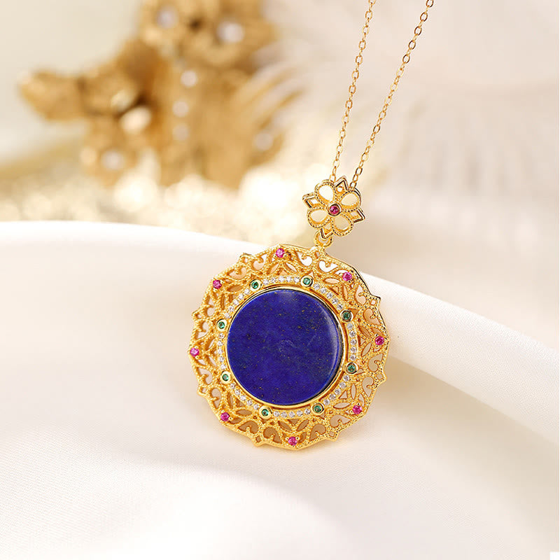 Buddha Stones 925 Sterling Silver Plated Gold Lazurite Positive Necklace Pendant - 925 Sterling Silver&Lazurite - image 0