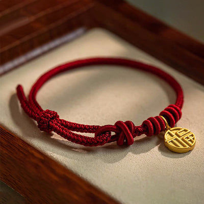 Buddha Stones Handmade Eight Thread Peace Knot Fu Character Charm Luck Happiness Red Rope Bracelet Bracelet BS 2