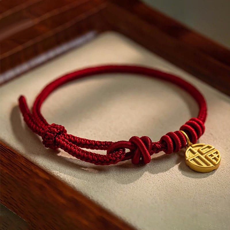Buddha Stones Handmade Eight Thread Peace Knot Fu Character Charm Luck Happiness Red Rope Bracelet Bracelet BS 2