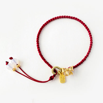 Buddha Stones Handmade Peach Blossom Rosette Bow Knot Fu Character Charm Luck Fortune Red Rope Bracelet Bracelet BS 5