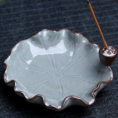 Buddha Stones Lotus Plum Blossom Square Ceramic Spiritual Backflow Incense Burner Incense Burner BS 4