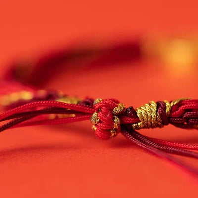 Buddha Stones Five Directions Gods of Wealth Handmade Reincarnation Knot Protection String Braid Bracelet Bracelet BS 7