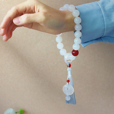 Buddha Stones White Agate Red Agate Luck Wrist Mala Tassels Pocket Mala Car Decoration Wrist Mala&Decorations BS 4