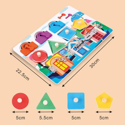 Dear Mia Little Liz | Montessori Busy Board Tablero de Puertas con Cerradura Figura | Estimulación temprana | Entrenar Motricidad Fina | Coordinación Ojo-Mano | Niños Infantil