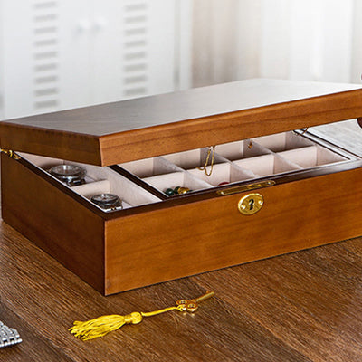 Buddha Stones Vintage Wooden Jewelry Box Two-Layer Solid Wood Jewelry Storage Box Jewelry Box BS 10