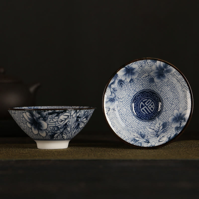 Buddha Stones Flowers Fu Character Mountains Lotus Cherry Blossoms Ceramic Teacup Kung Fu Tea Cup Cup BS Blue Flowers Fu Character 8.5cm*4cm*90ml