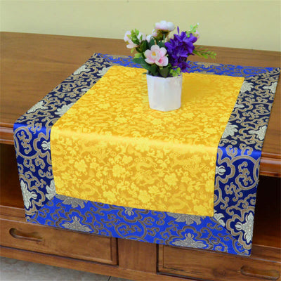 Buddha Stones Brocade Prayer Altar Flower Vajra Dragon Pattern Auspicious Symbols Table Runner Prayer Altar BS 7