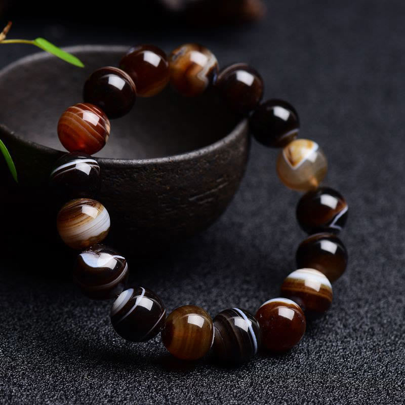 Buddha Stones Tibetan Sardonyx Happiness Positive Bracelet Bracelet BS 14mm
