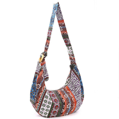 Buddha Stones Cotton Stripes Print Crossbody Bag Shoulder Bag Crossbody Bag&Shoulder Bag BS Orange White Stripes 44*10*25cm